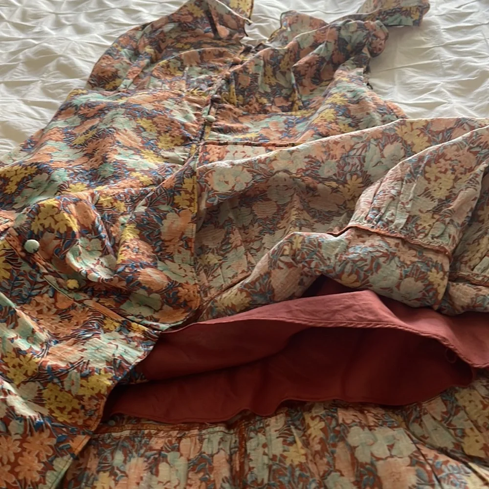 Veronica Beard Malgosia Floral-Print Button-Front‎ Ruffle cottage Midi Dress